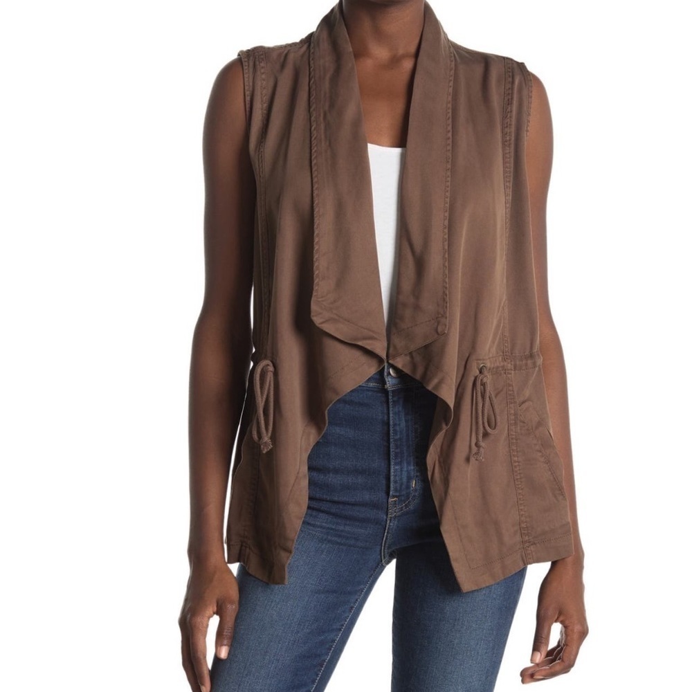 NWT max jeans drape front tencel faux suede boho open front vest size S